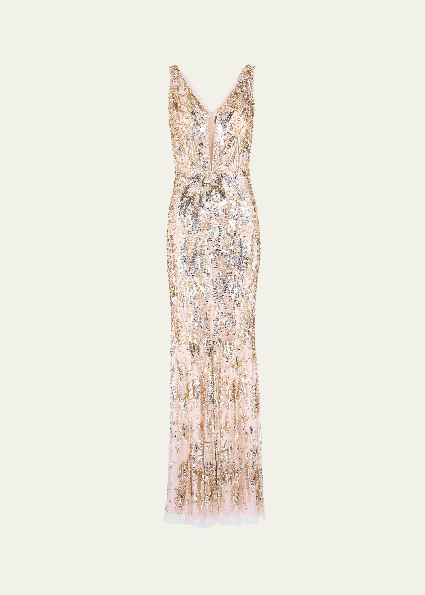 marion embellished plunging column gown