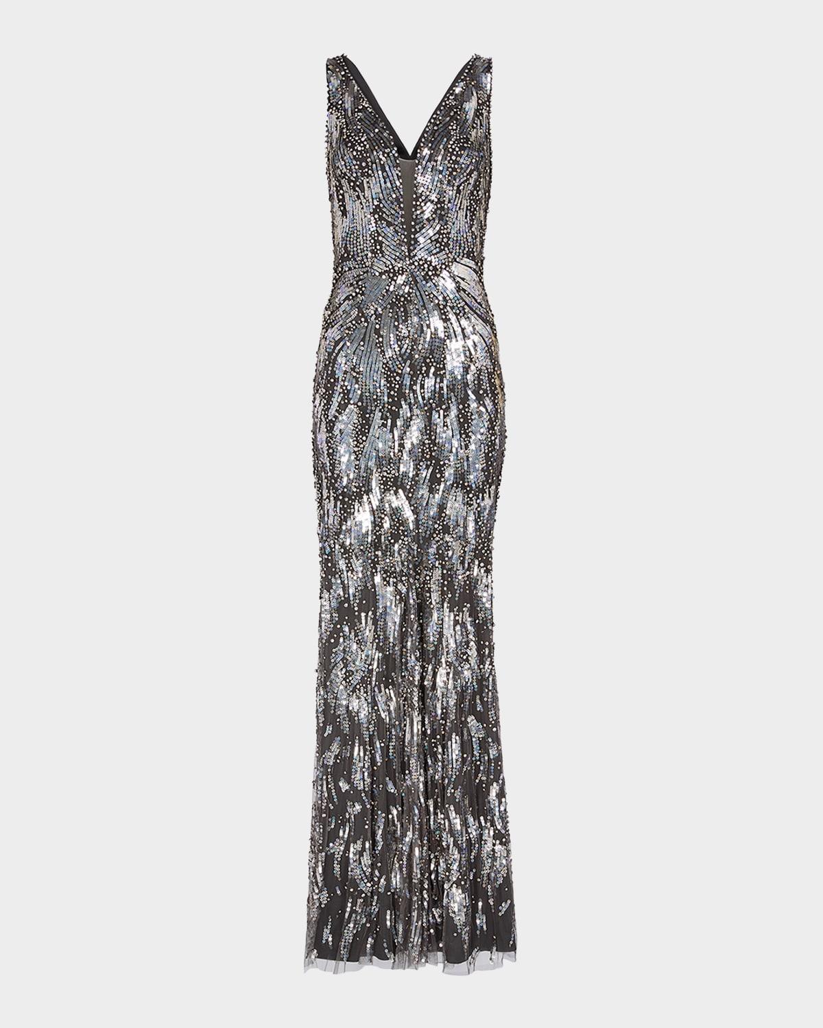 marion embellished plunging column gown