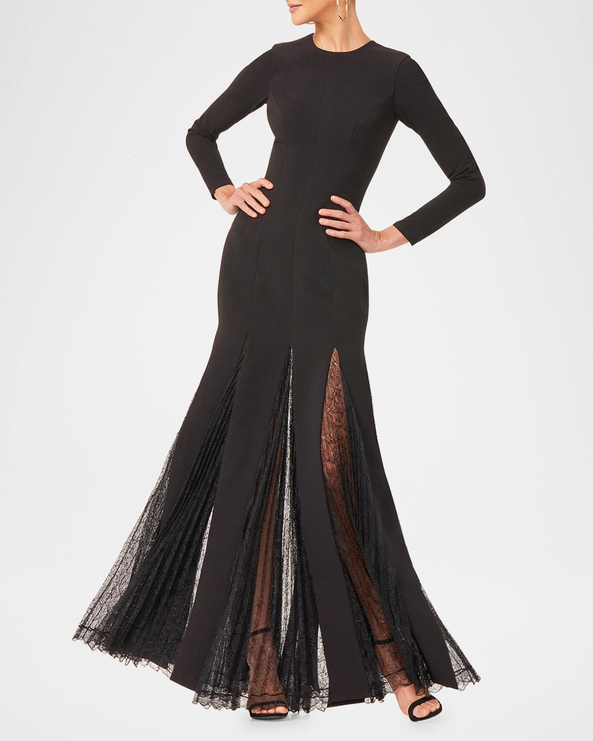 marion lace godet trumpet gown