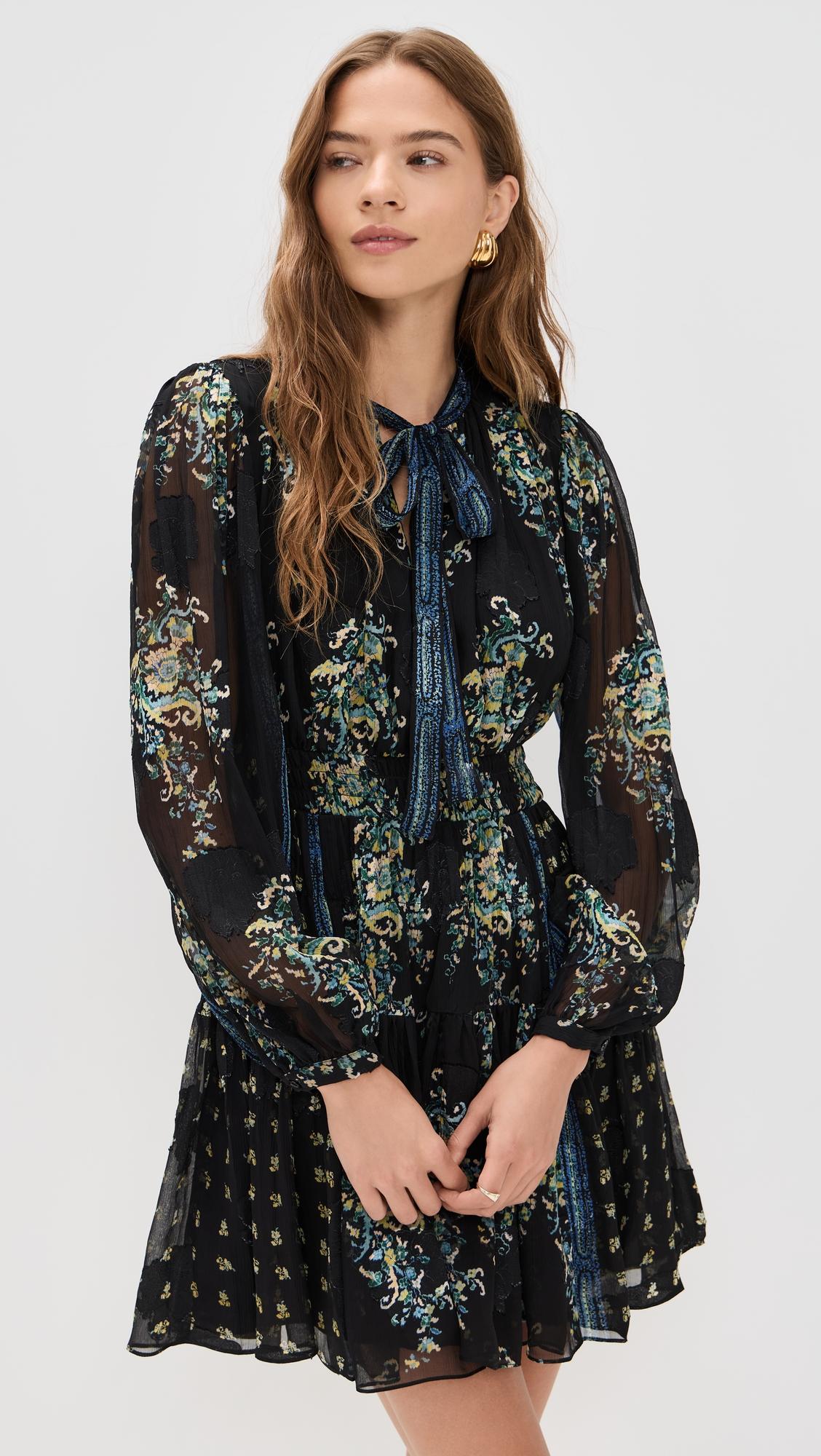 maris necktie long sleeve mini dress