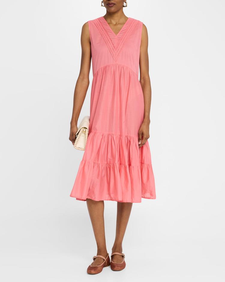 marisa tiered lace-trim cotton midi dress