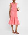 marisa tiered lace-trim cotton midi dress