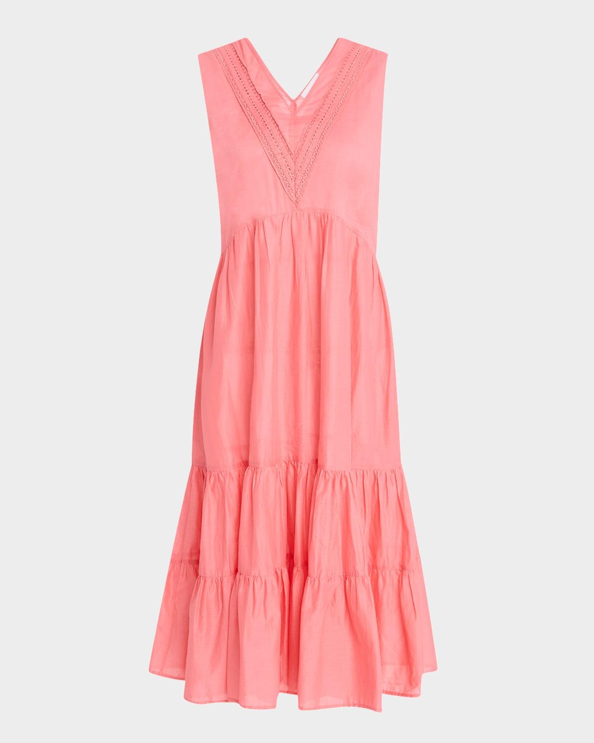 marisa tiered lace-trim cotton midi dress