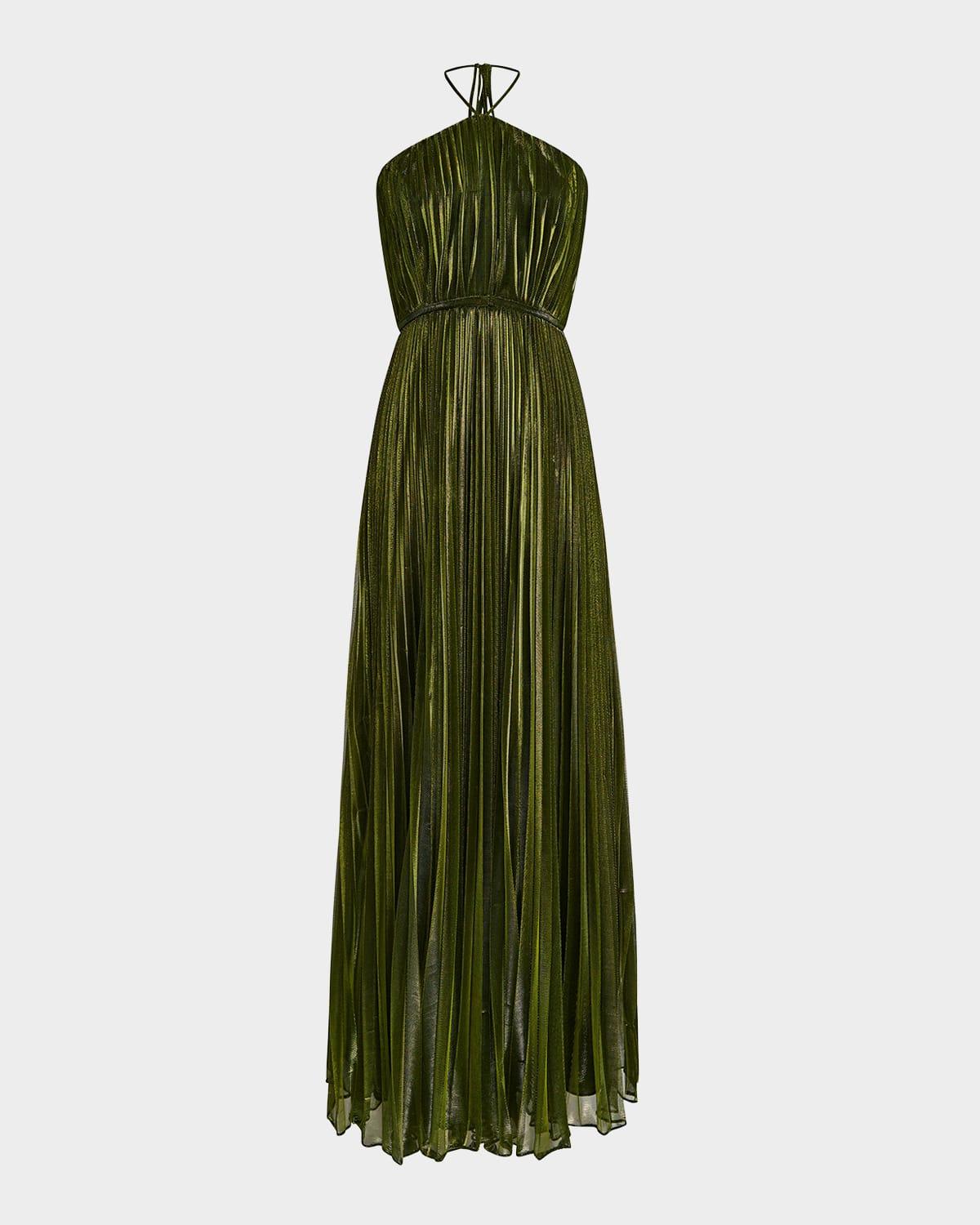 marisol pleated a-line halter gown