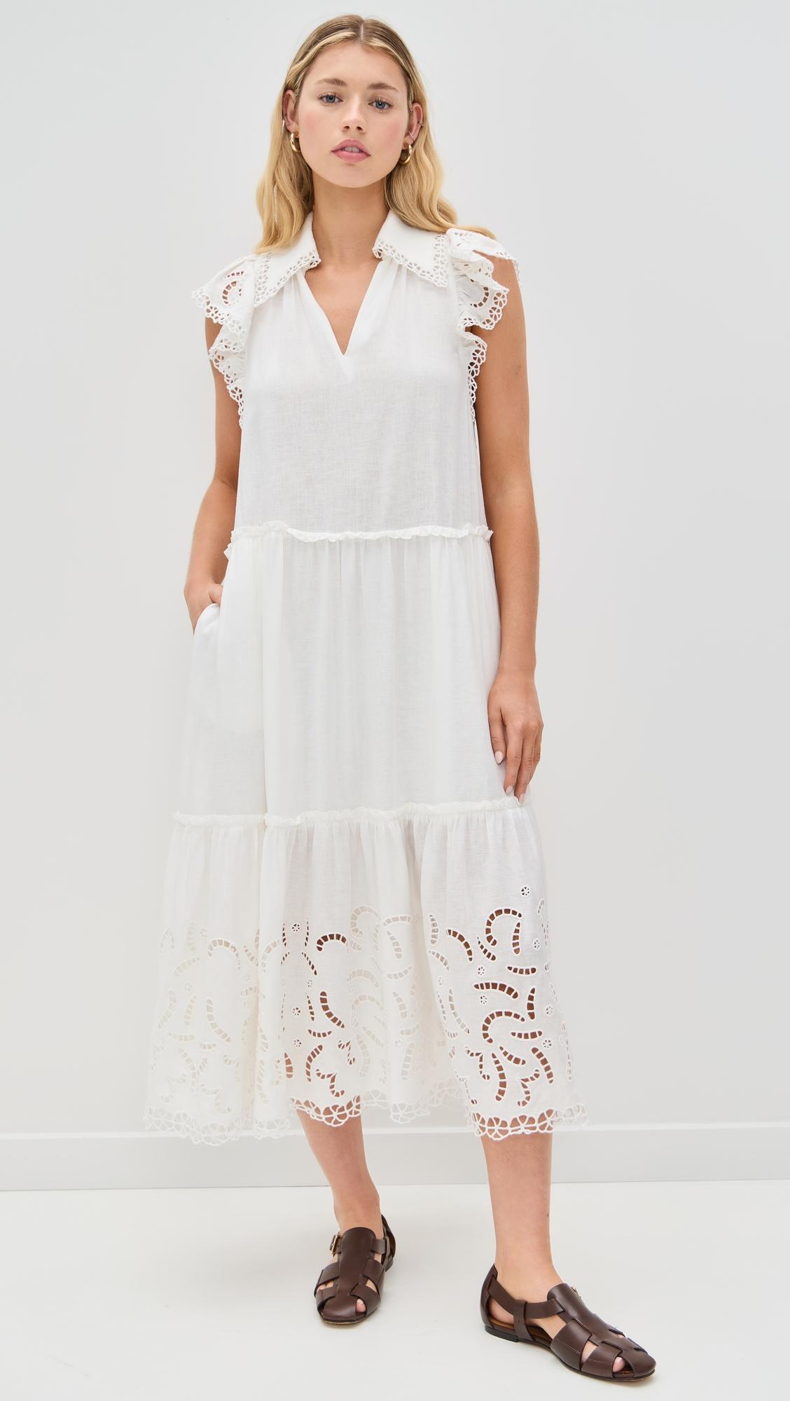 marja embroidery flutter sleeve dress