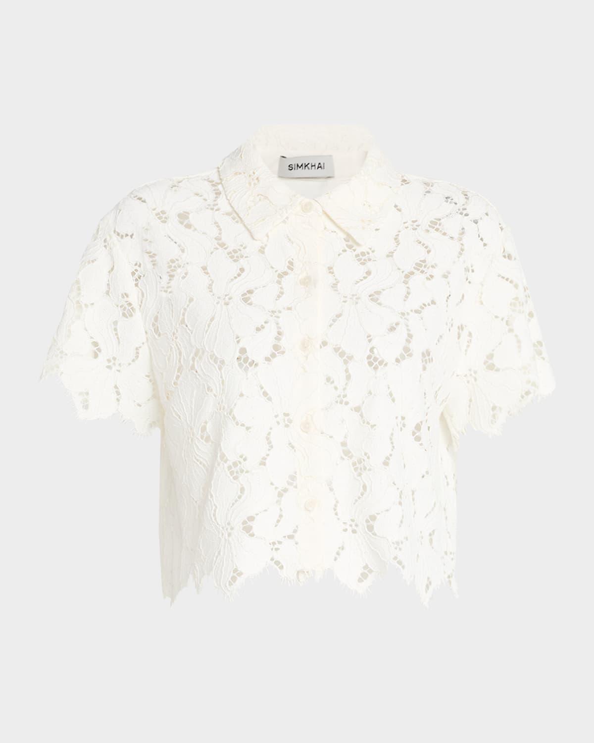 marjorie cropped floral lace camp shirt