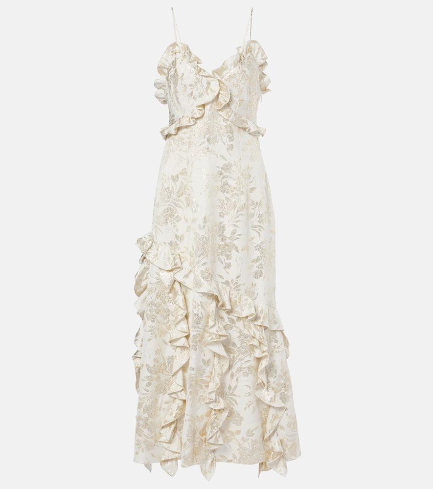 markarian calandra ruffled floral jacquard midi dress