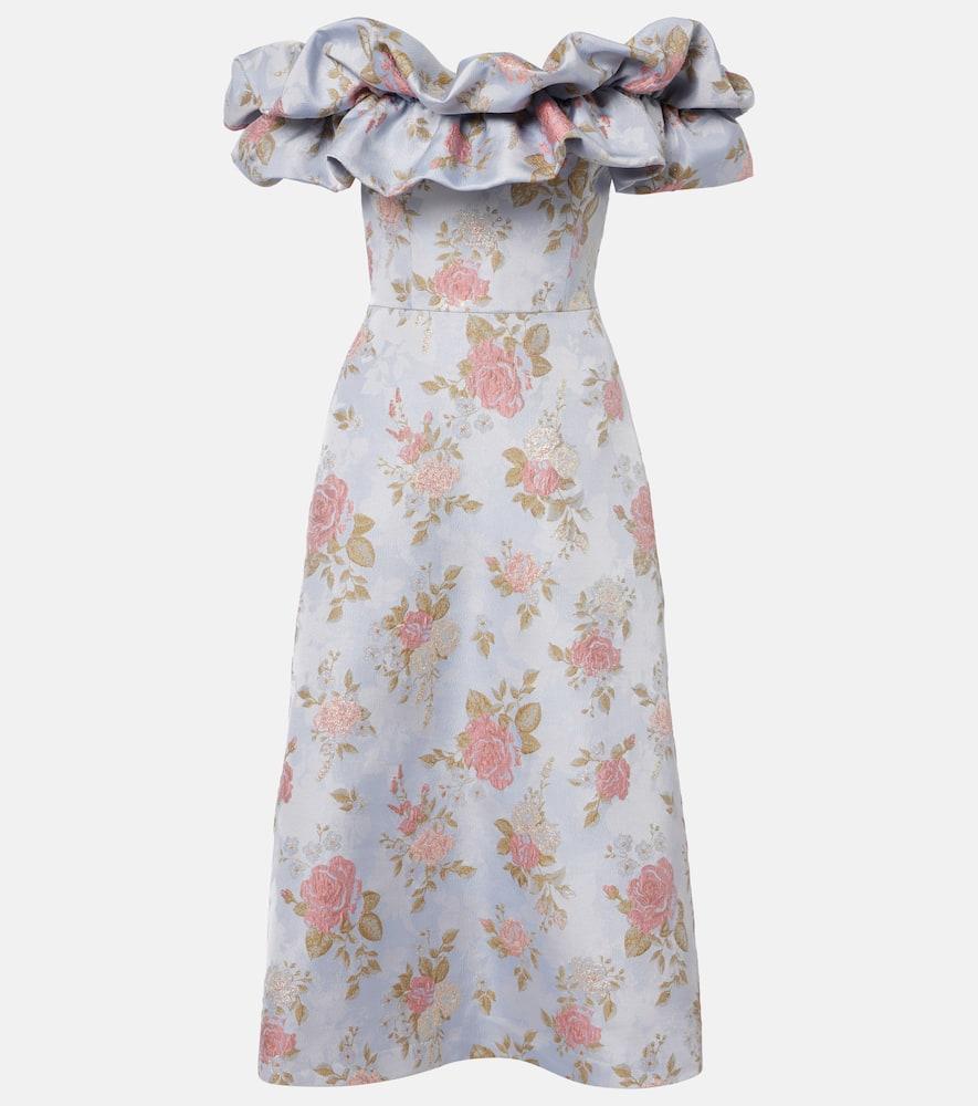 markarian floral lamé brocade midi dress