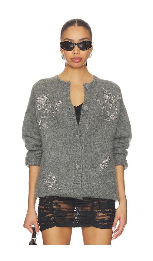 markgong beaded mohair knit cardigan in grey.