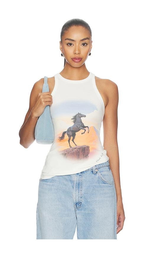 markgong horse retro print tank top in white.