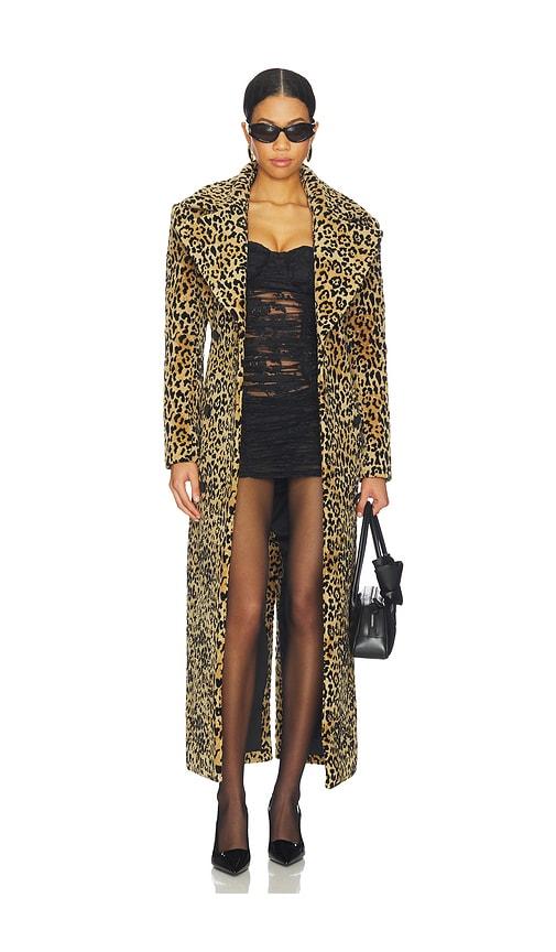 markgong jacquard fitted-waist coat in tan.