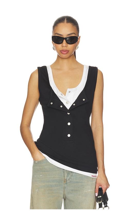 markgong layered open-collared vest in black,white.