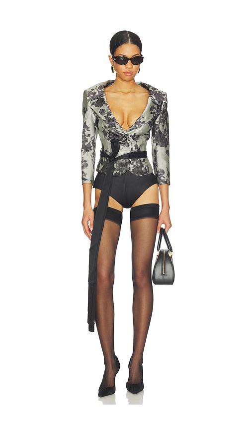 markgong polka dot cropped jacket in black,white.