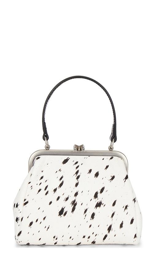 markgong small cowhide leather metal clasp bag in beige.