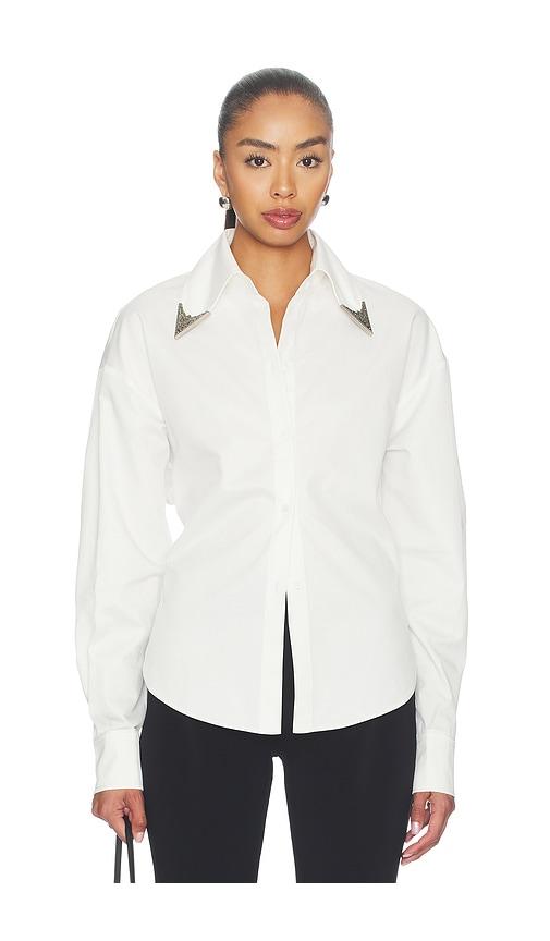 markgong tie-back shirt with metallic pointed collar in white.