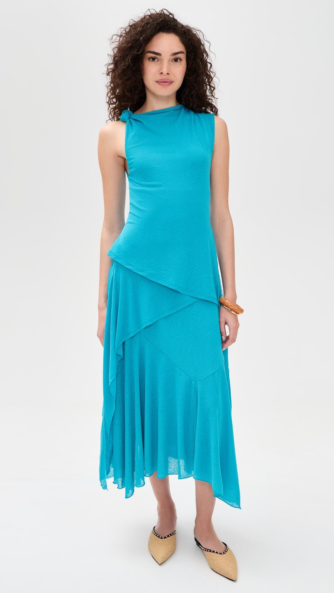 marl mesh draped knot dress