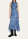 marl mesh ruched crossover midi dress