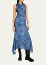 marl mesh ruched crossover midi dress