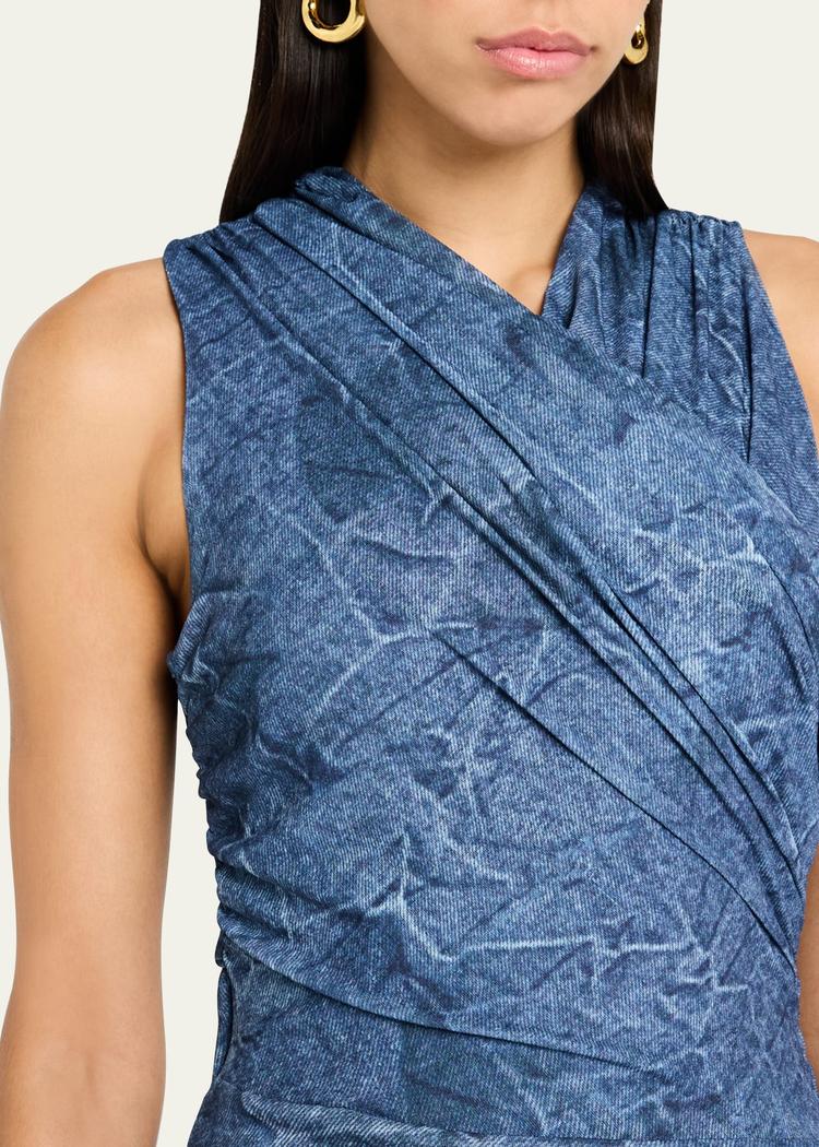 marl mesh ruched crossover midi dress