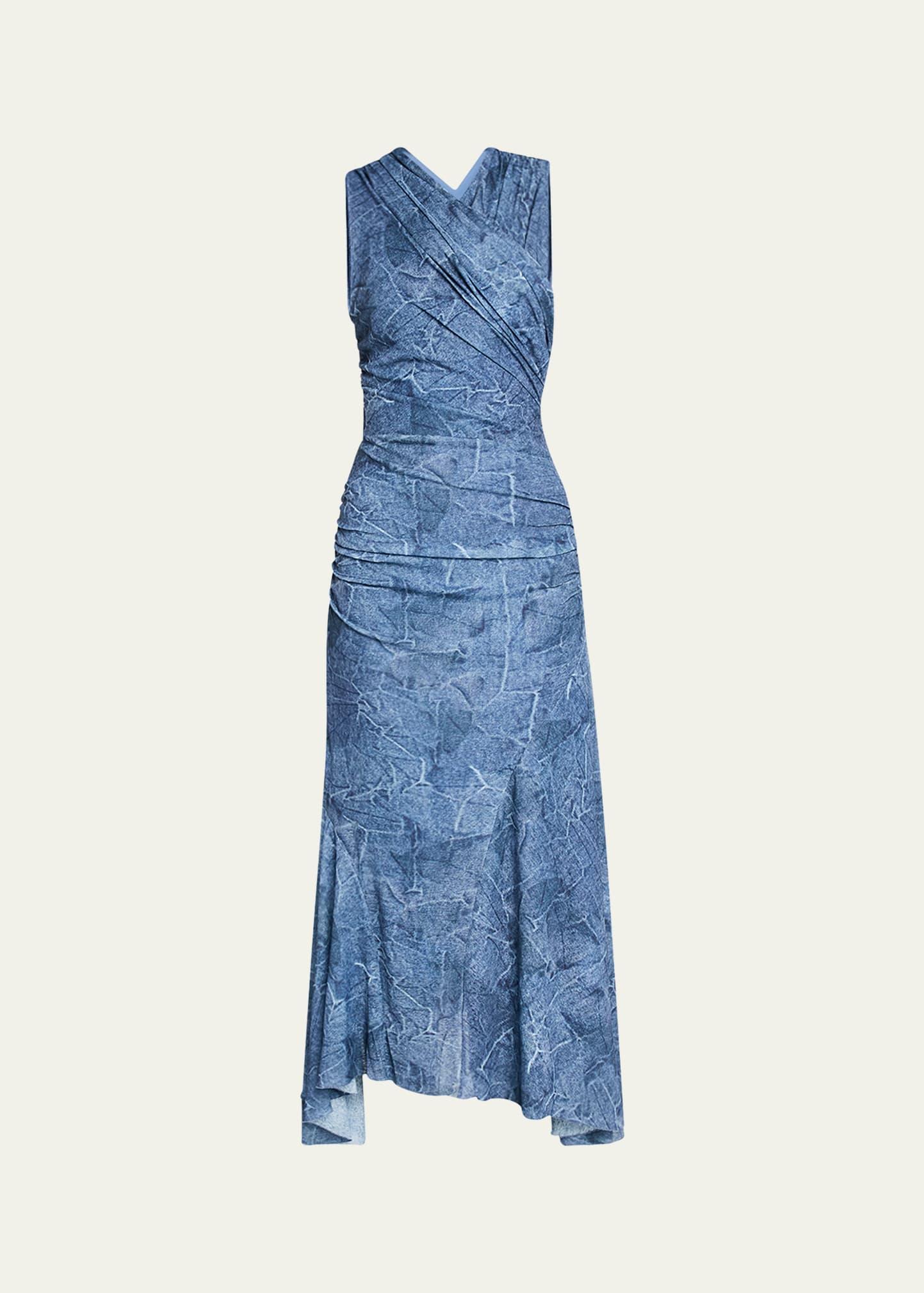 marl mesh ruched crossover midi dress