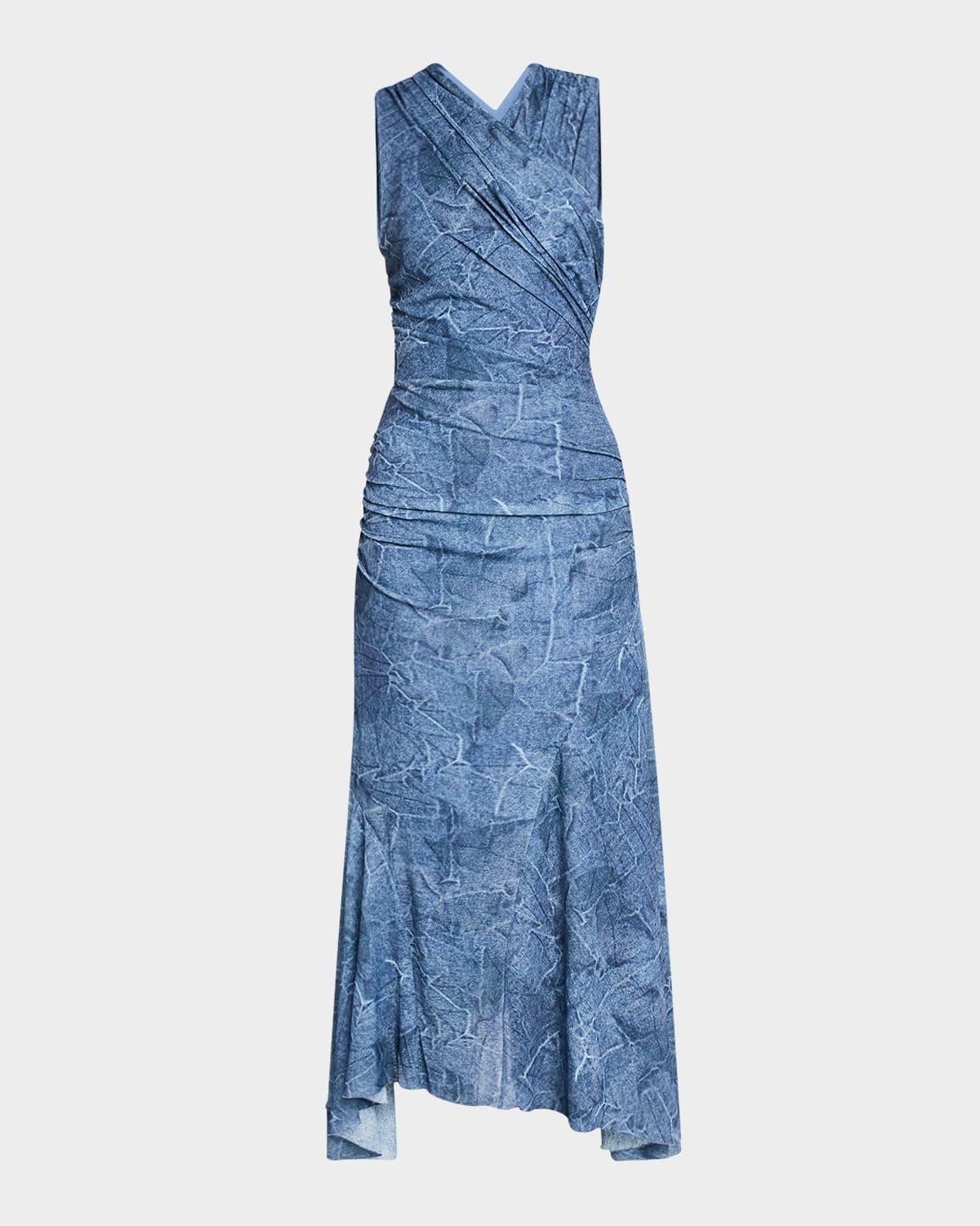 marl mesh ruched crossover midi dress