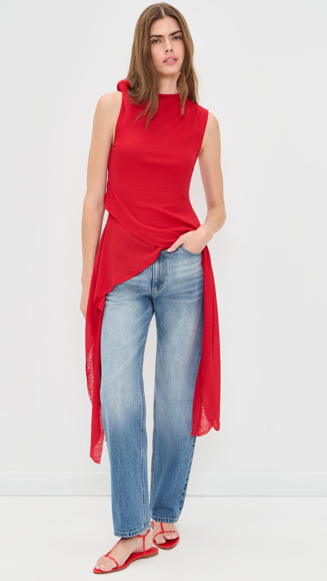 marl mesh tie knot tank top