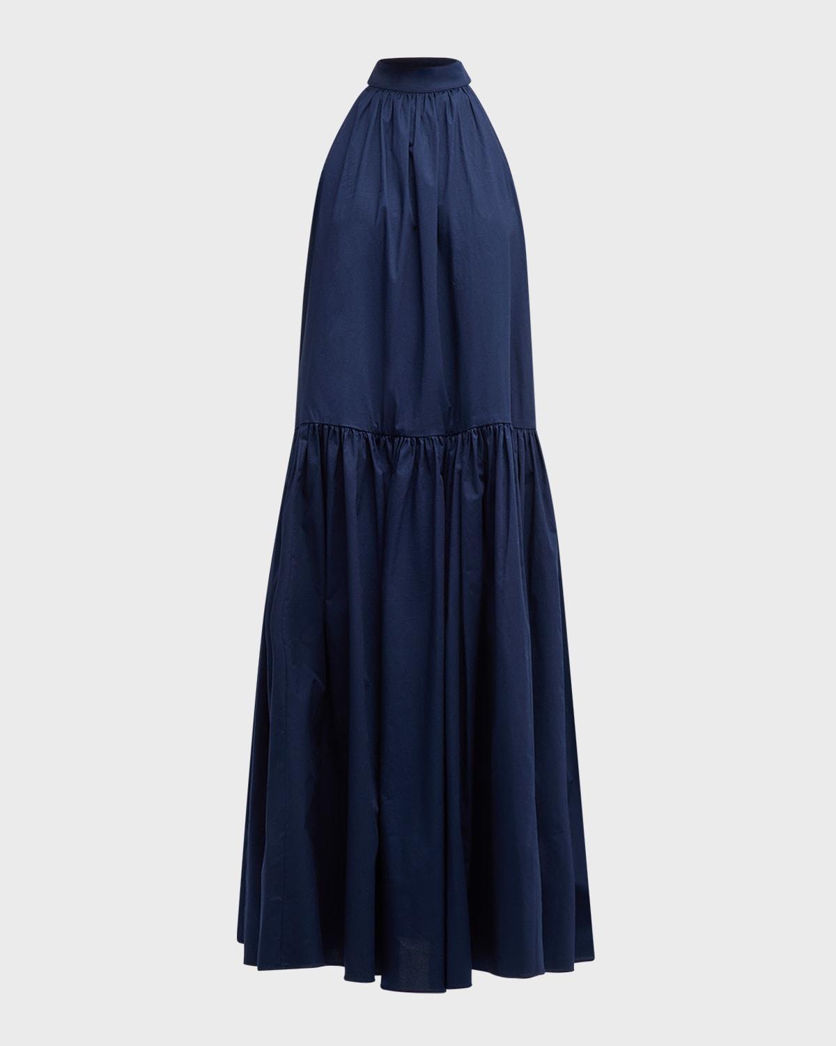 marlowe halter neck-tie cotton poplin midi dress