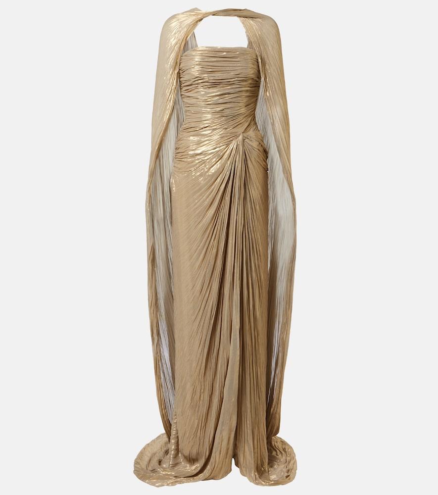 marmar halim caped pleated bustier gown