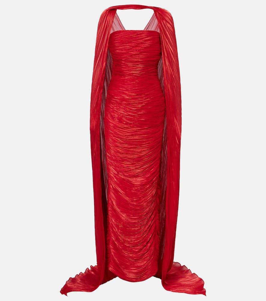 marmar halim caped pleated bustier gown