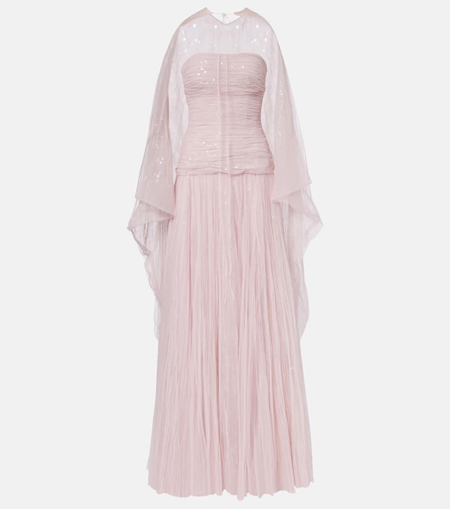 marmar halim caped pleated bustier gown