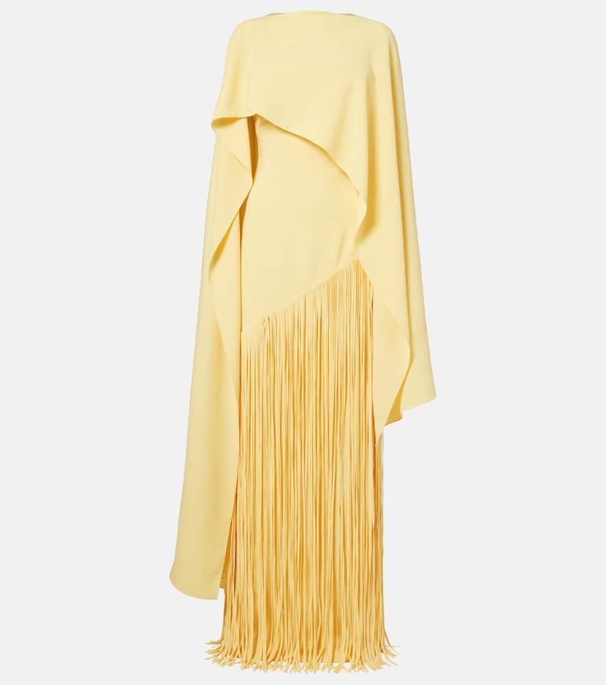 marmar halim giselle fringed caped crêpe gown