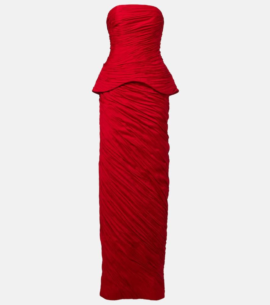 marmar halim peplum pleated taffeta gown
