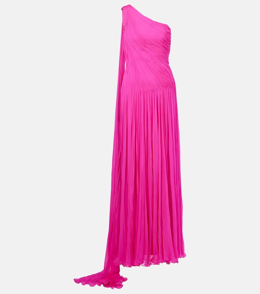 marmar halim pleated silk georgette chiffon gown