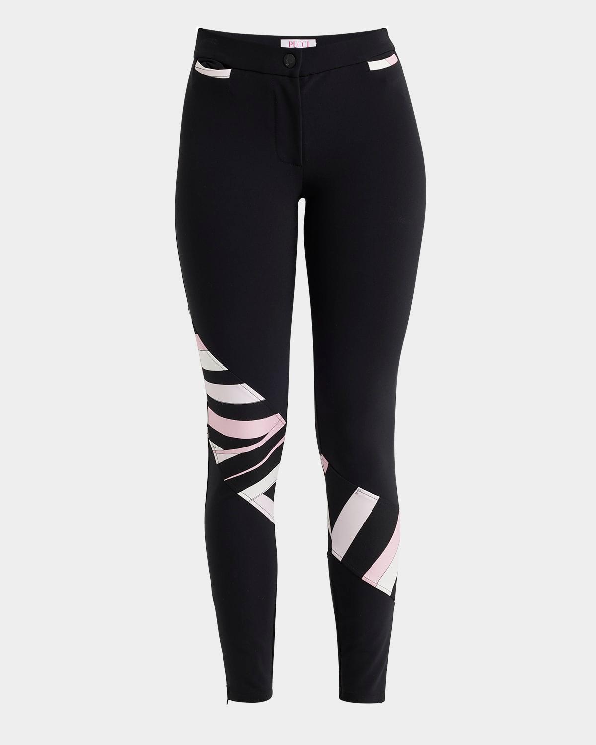 marmo-print diagonal paneled skinny-leg trousers