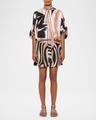 marmo silk neck-tie 3/4-sleeve mini shirtdress