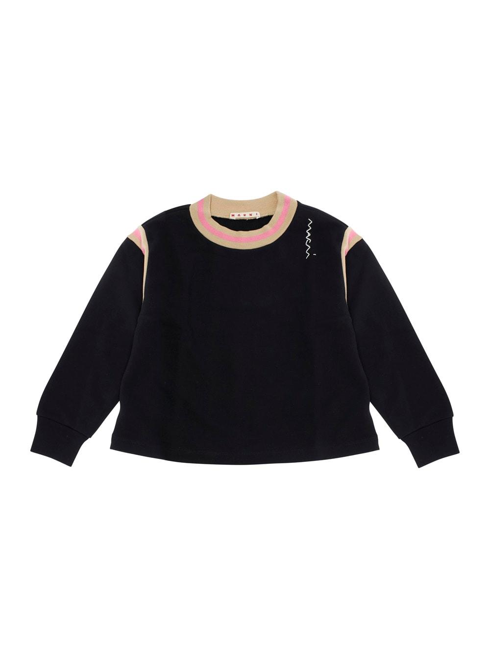 marni black crewneck sweatshirt with front lettering logo in cotton girl