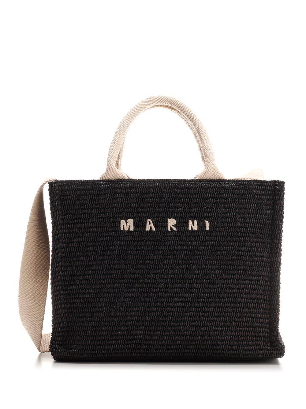 marni black raffia tote bag