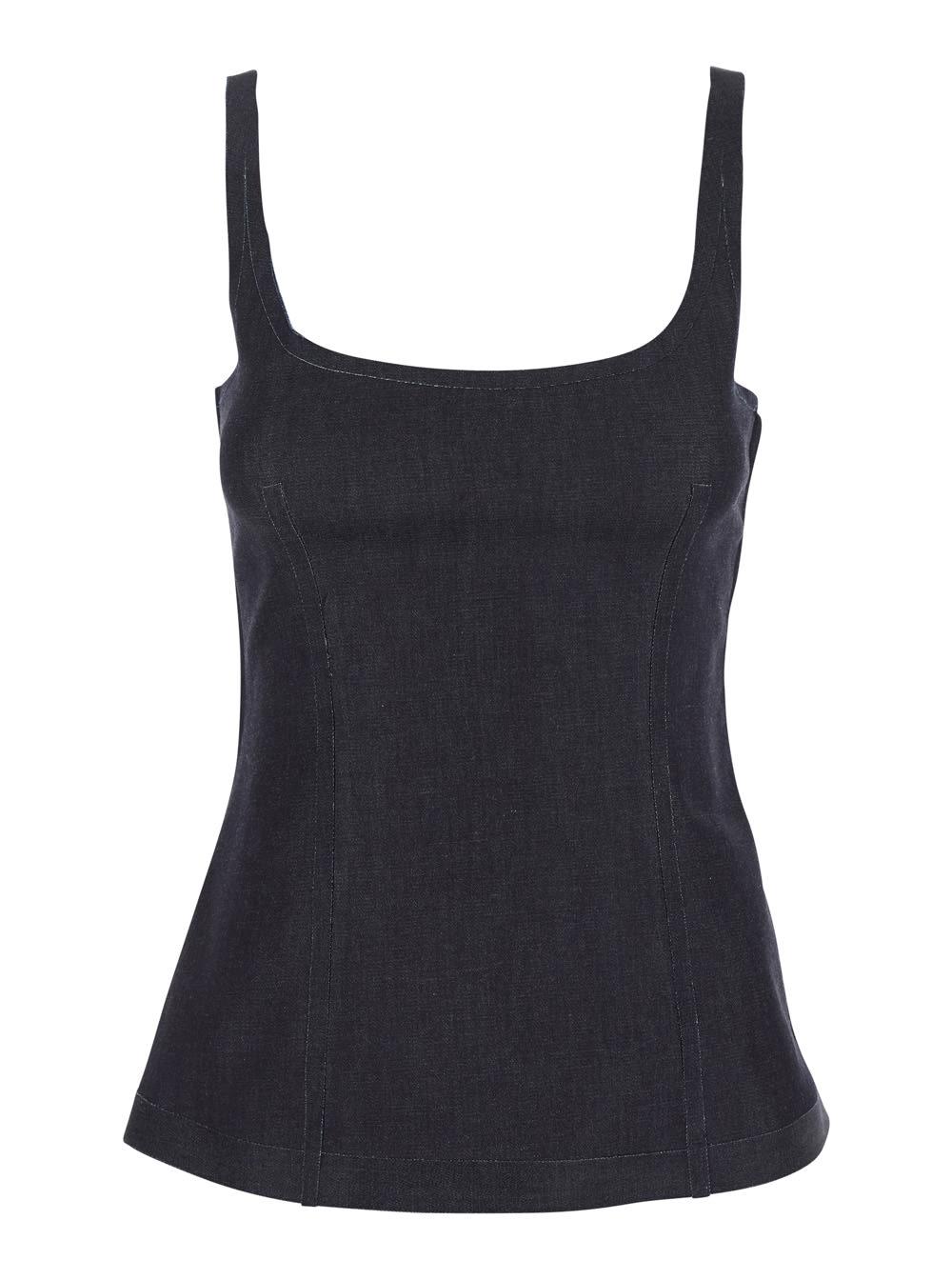 marni black sleeveless top with square neck and spaghetti straps in denim woman