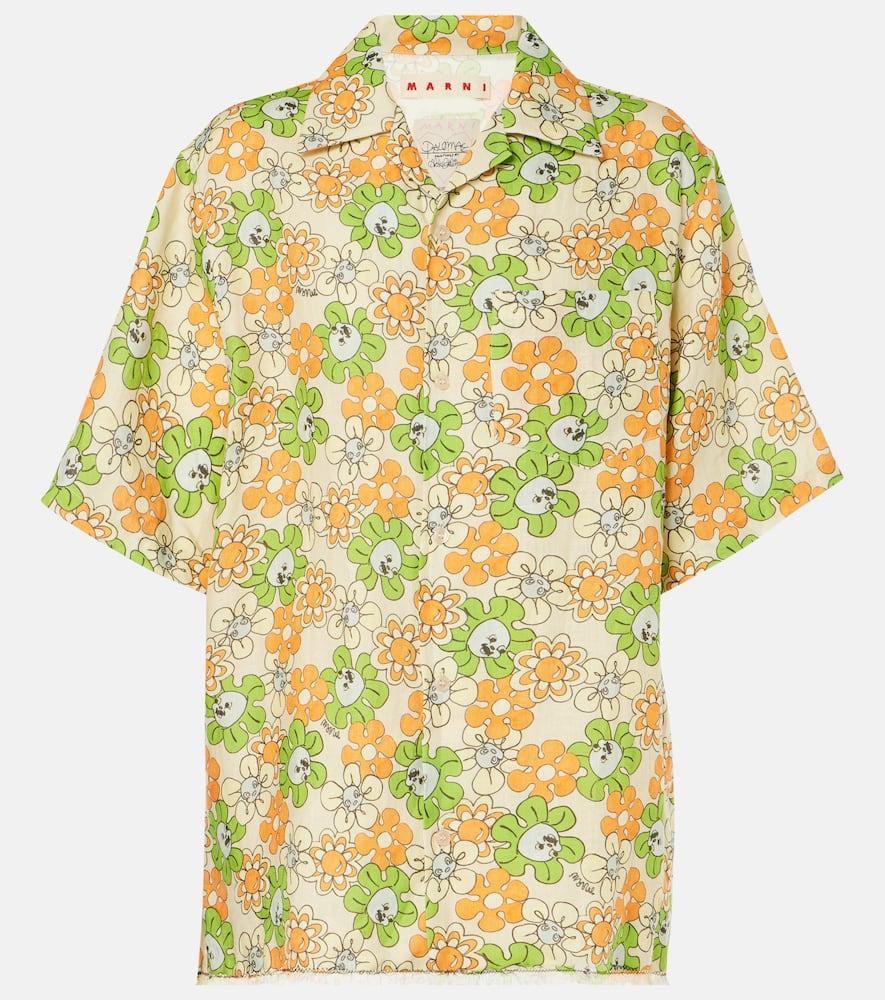 marni floral linen bowling shirt