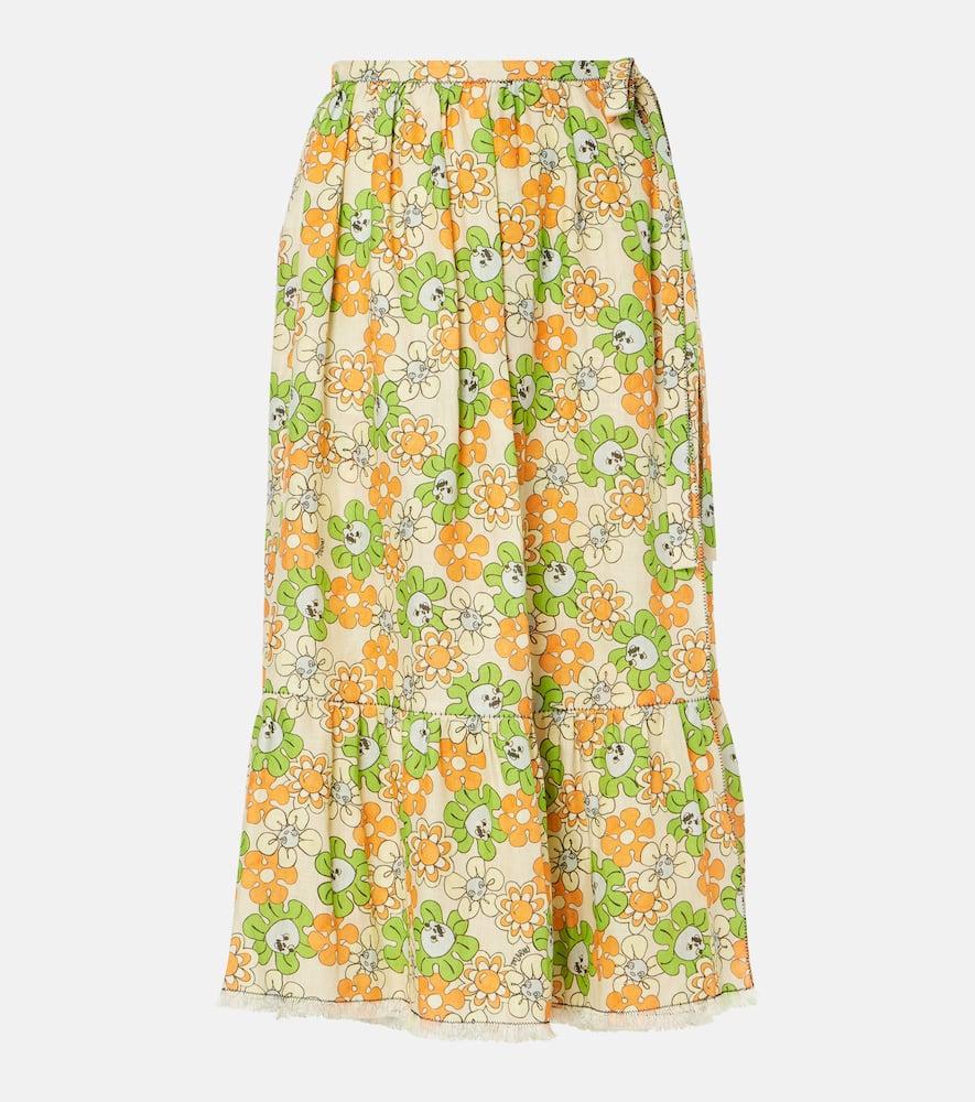 marni floral linen midi skirt