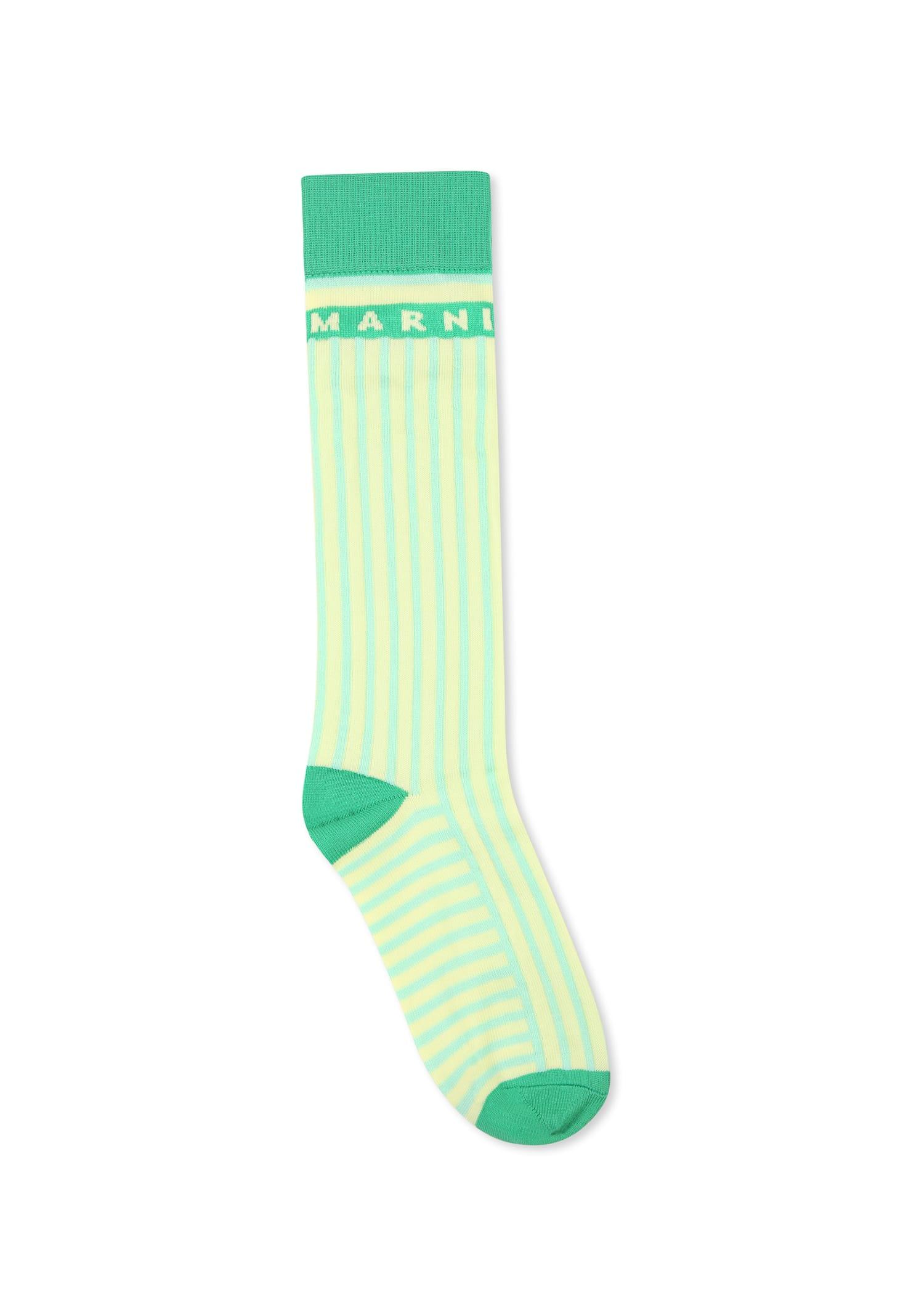 marni green socks for girl with logo