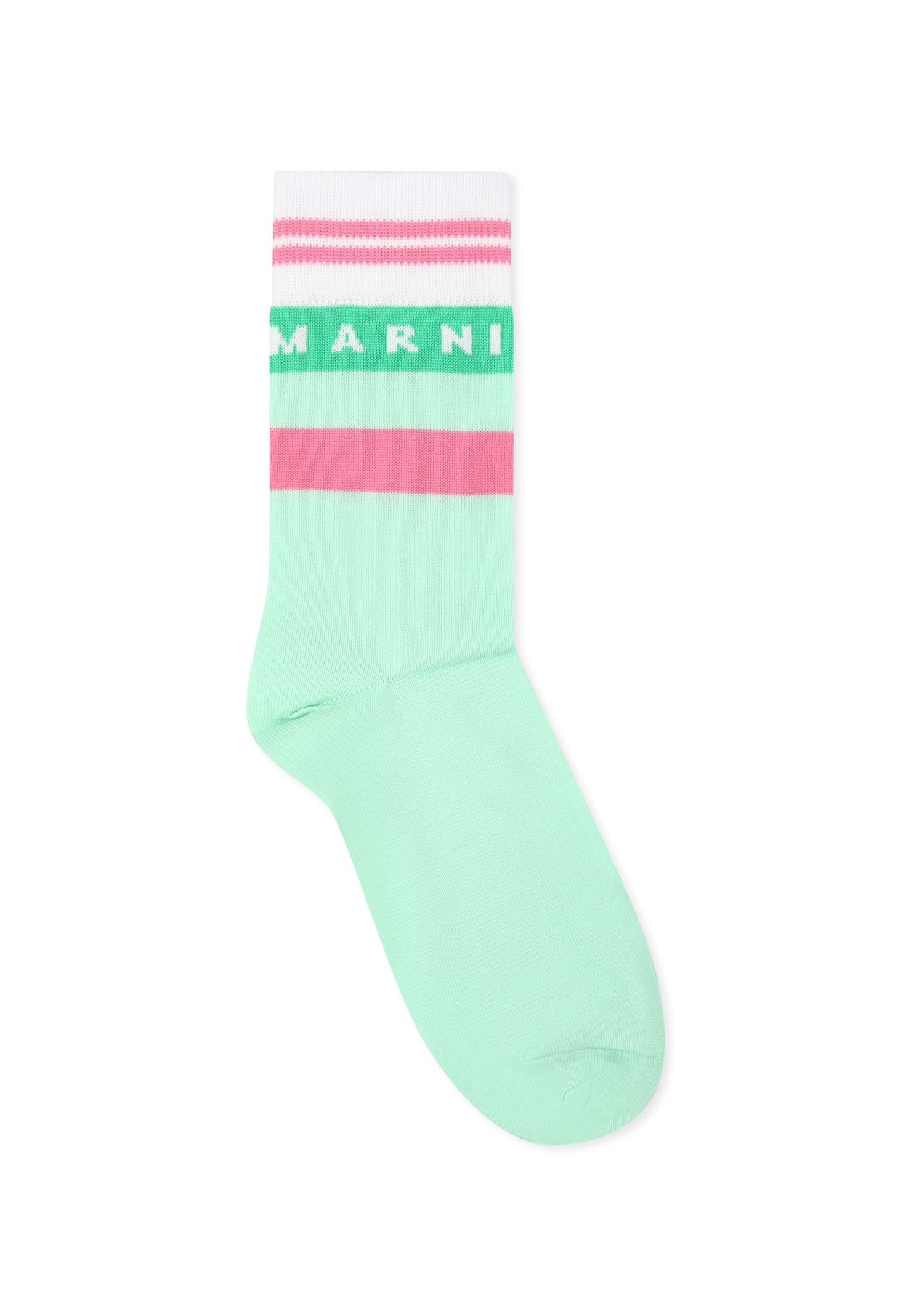 marni green socks for girl with logo