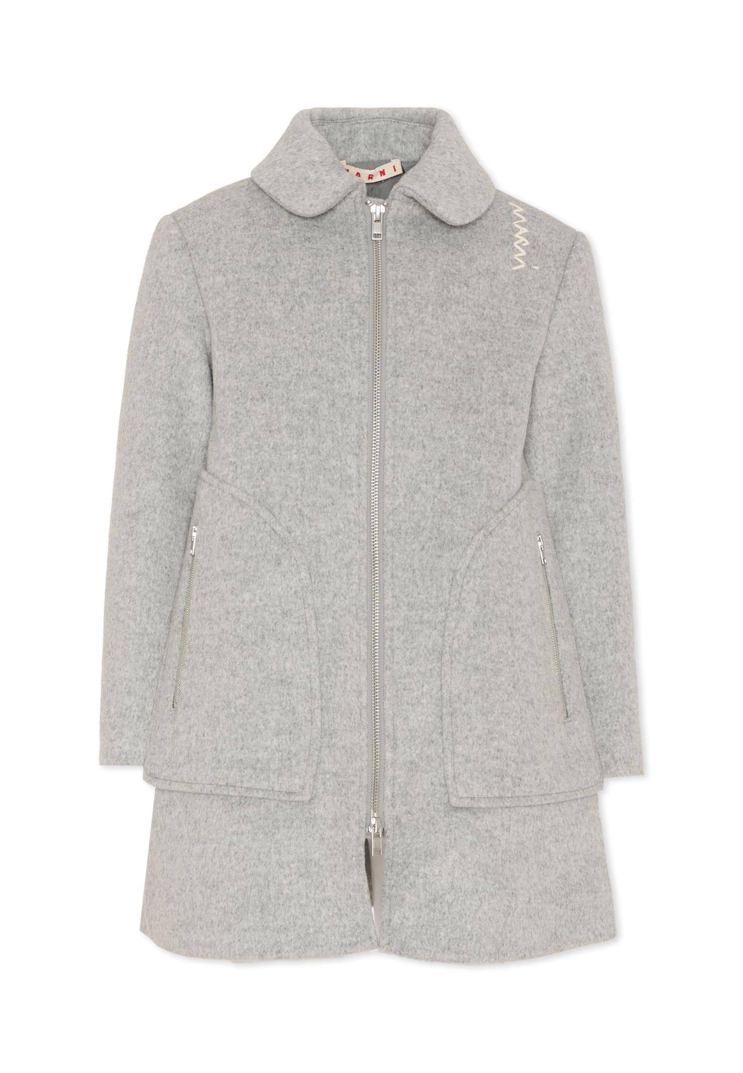 marni grey coat for girl with logo