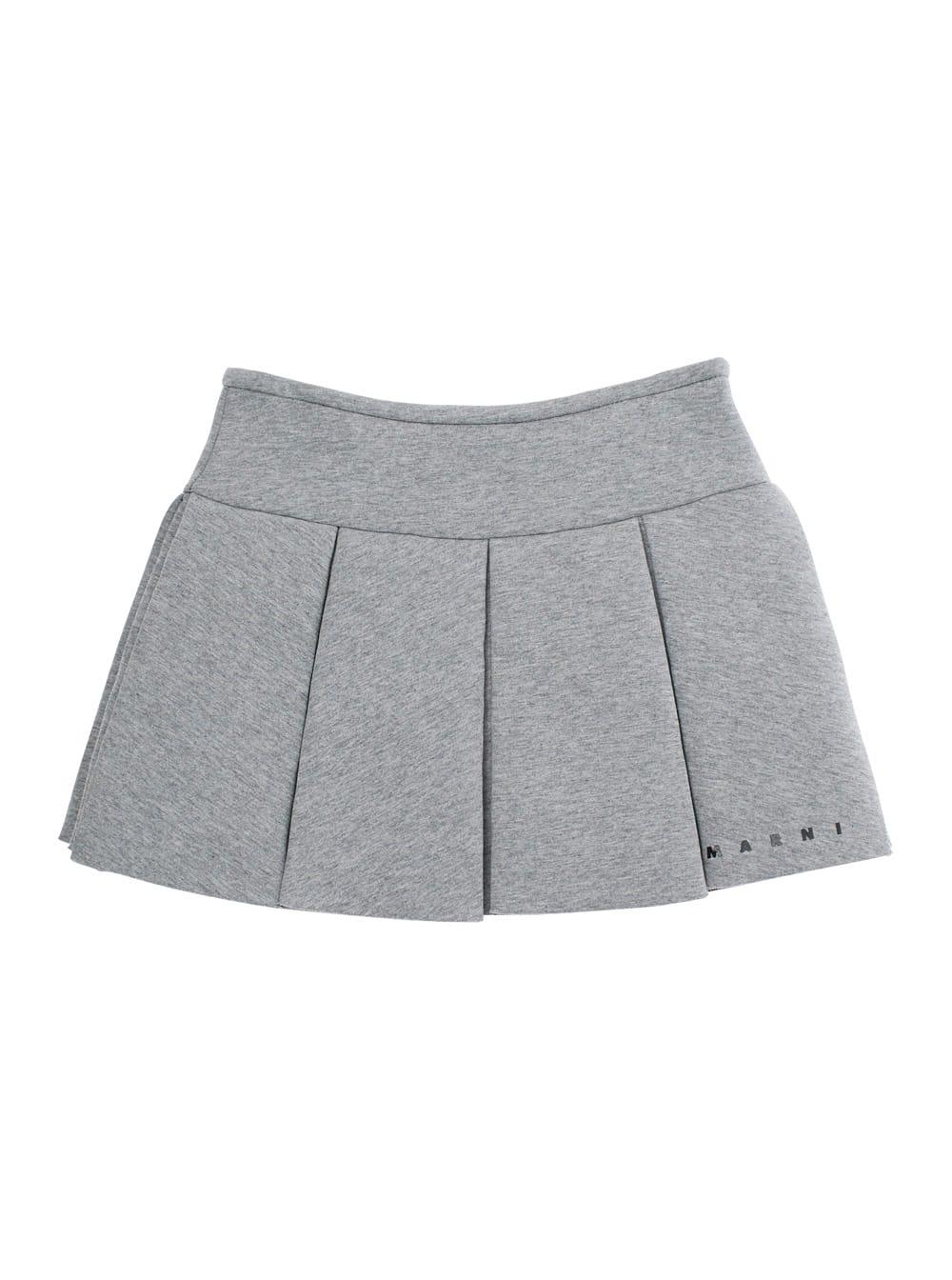 marni grey pleated skirt with logo on front in cotton girl
