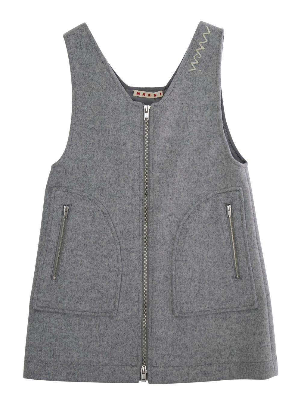 marni grey sleeveless dress with logo embroidery on the front in wool blend girl