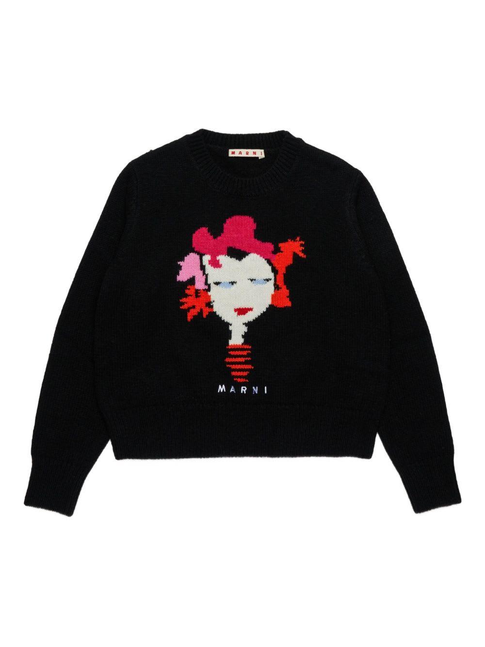 marni kids black long-sleeved crewneck sweatshirt