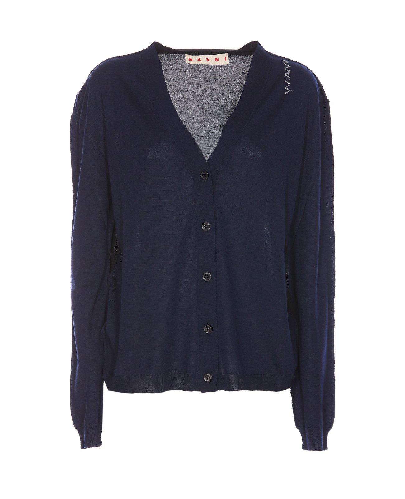marni logo embroidered knit cardigan