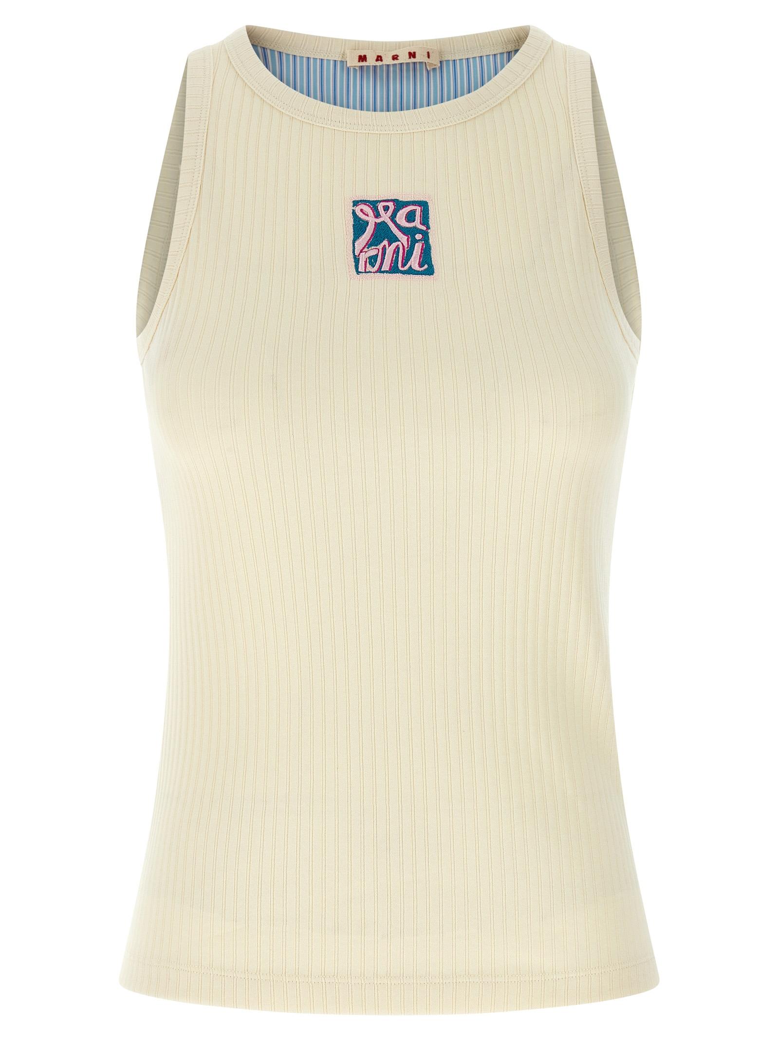 marni logo patch tank top beige cotton tops - women