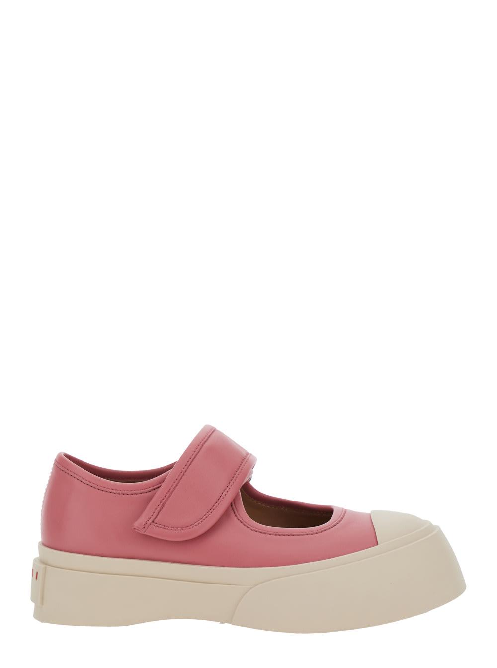 marni mary jane pink sandals with touch-strap closure and logo patch on the rear in leather woman