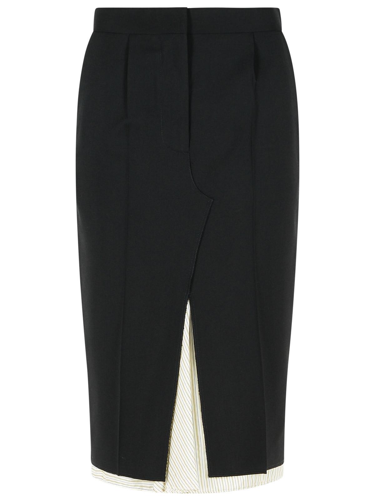 marni midi skirt in cool black virgin wool with exposed lining